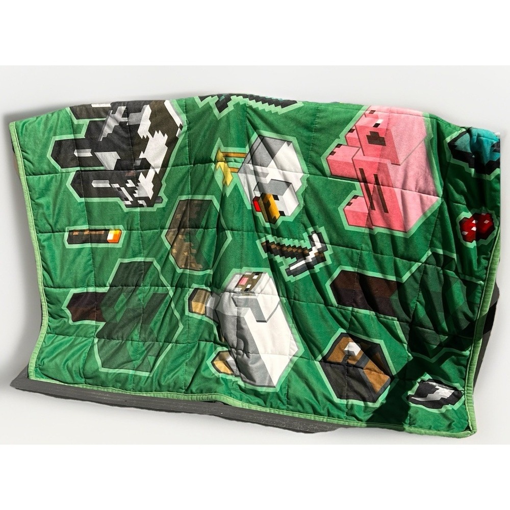 Minecraft 3 lb Weighted Blanket 34x45 Kids Child Size Plush Green Throw - Picture 2 of 11